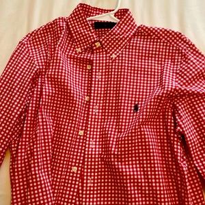 Medium checkered red Ralph Lauren polo in good condition.
